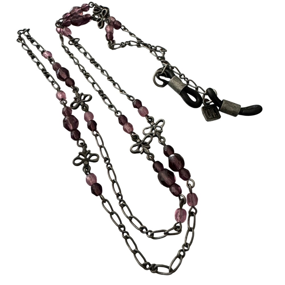 CMC Click My Cords Purple Beaded Eyewear Chain Silver Bow Accents Glasses Cord